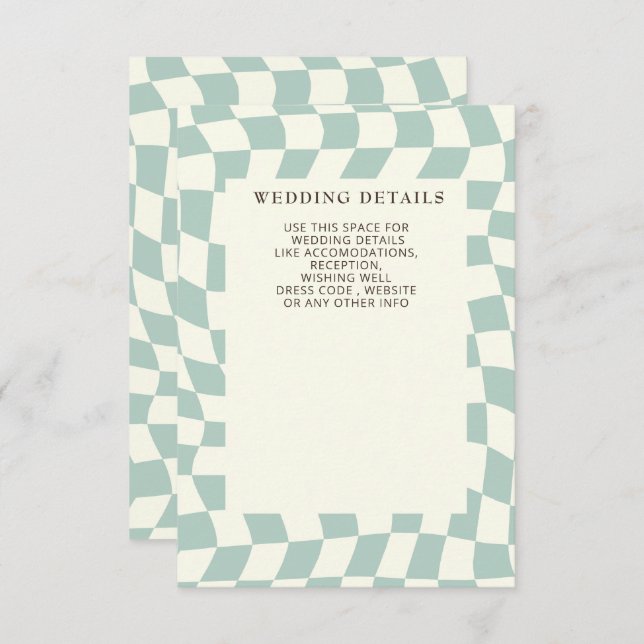 Retro Groovy Green Checkerboard Wedding Enclosure Card (Front/Back)