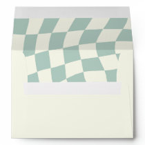 Retro Groovy Green Checkerboard Wedding Envelope