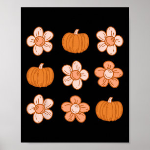 Retro Groovy Halloween Fall Hippie Pumpkin Floral  Poster