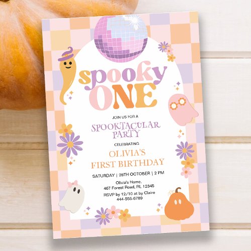 Retro Groovy Halloween First Birthday Invitation