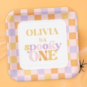 Retro Groovy Halloween First Birthday Paper Plates
