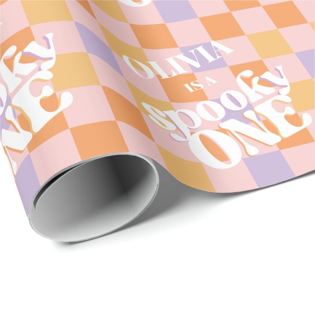 Retro Groovy Halloween First Birthday Wrapping Paper (Roll Corner)