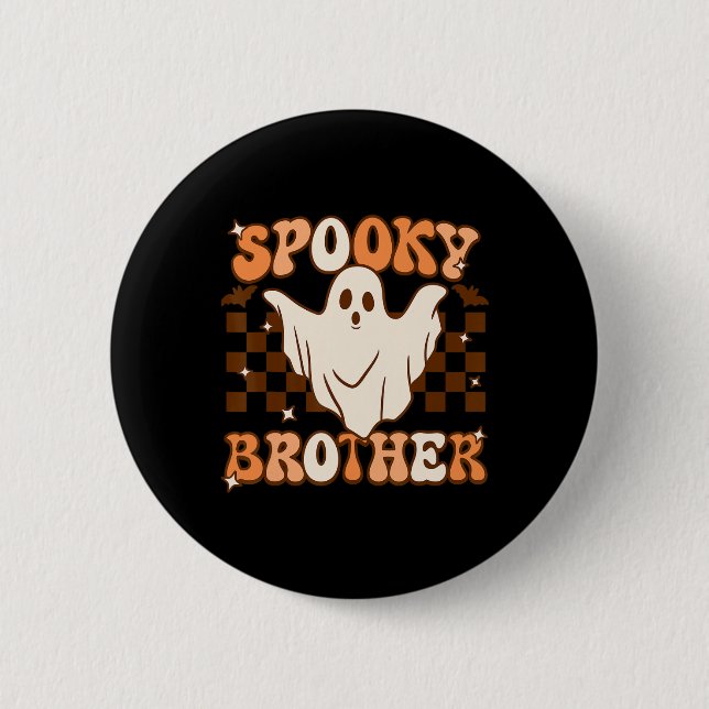 Retro Groovy Halloween Ghost Spooky Brother Costum Button (Front)