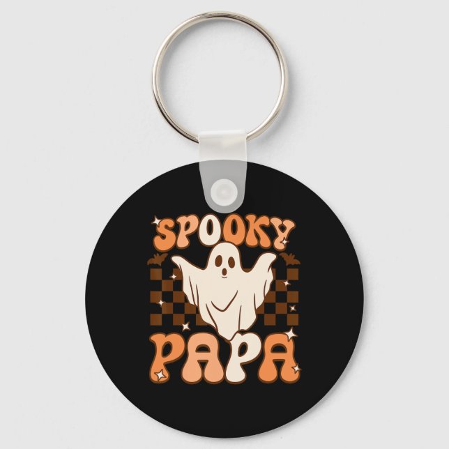 Retro Groovy Halloween Ghost Spooky Papa Costume  Keychain (Front)