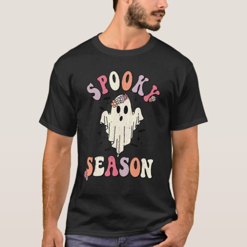 Retro Groovy Halloween Ghost Spooky Season Teacher T_Shirt