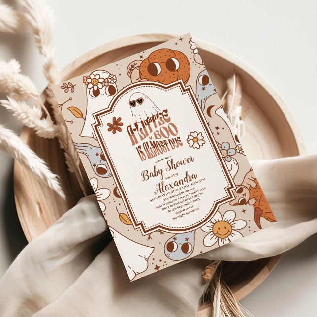 Retro Groovy Halloween Little Boo Baby Shower Invitation (Creator Uploaded)