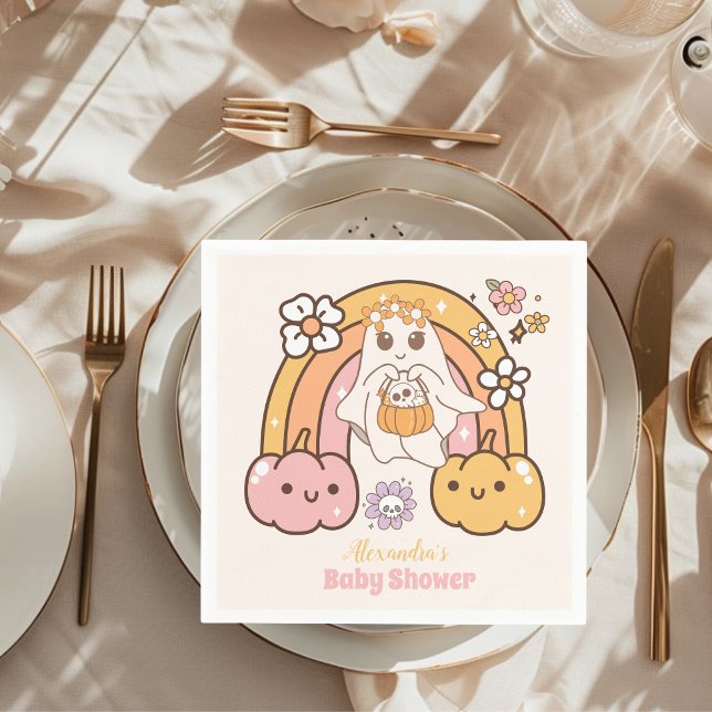 Retro Groovy Halloween Little Boo Baby Shower Napkins (Creator Uploaded)
