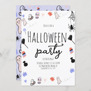 Retro Groovy Halloween Party Vintage Doodles  Invitation