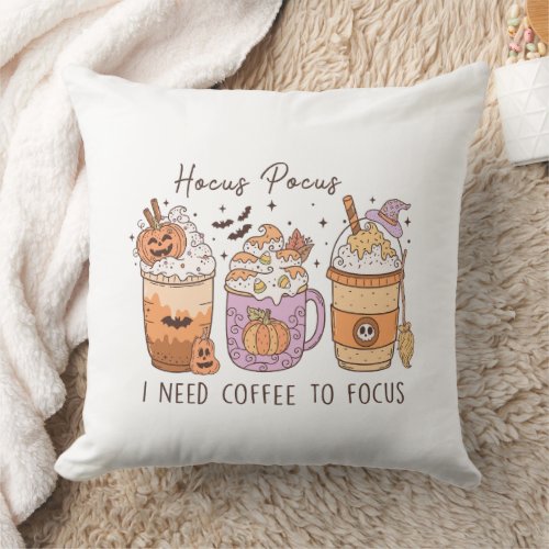 Retro Groovy Halloween Spooky Hocus Pocus Coffee  Throw Pillow