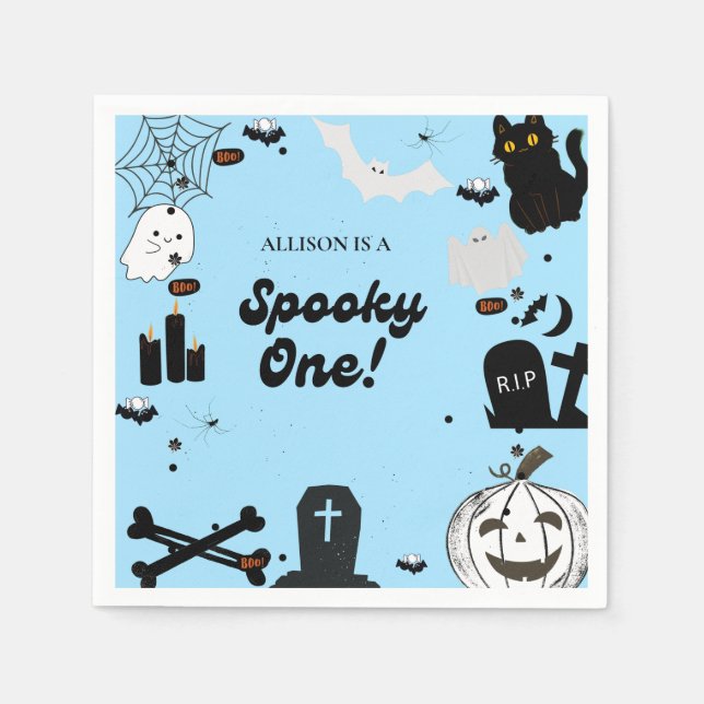 Retro Groovy Halloween spooky one first birthday  Napkins (Front)