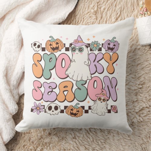 Retro Groovy Halloween Spooky Season  Throw Pillow