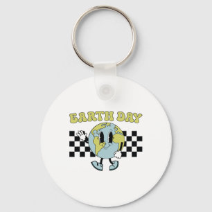 Retro Groovy Happy Earth Day Cute Earth With Earth Keychain