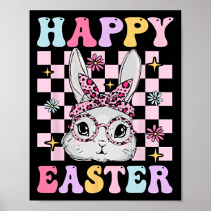 Retro Groovy Happy Easter Bunny Checkered For Wome Poster