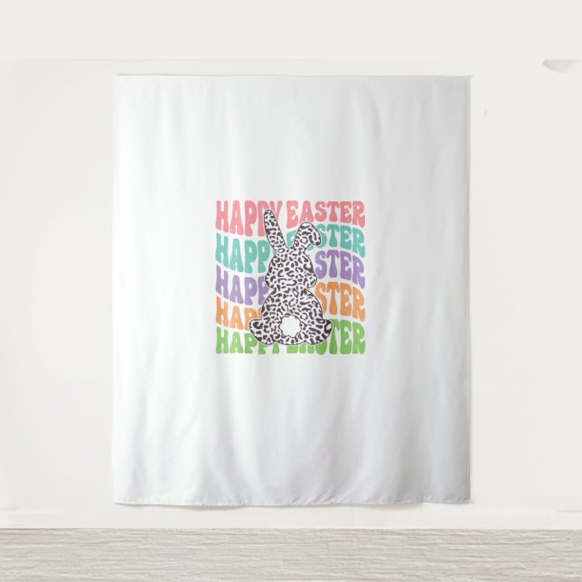 Retro Groovy Happy Easter Leopard Rabbit Women Gir Tapestry (Front)