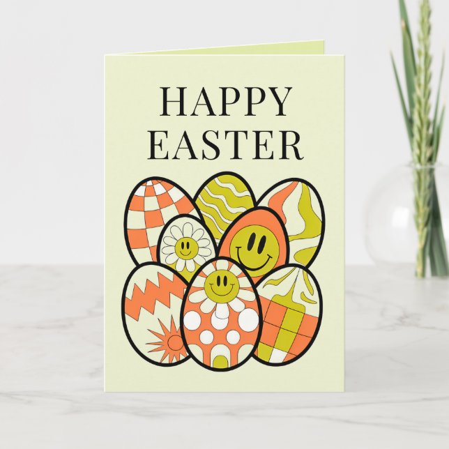 Retro Groovy Happy Easter Personalized Card (Front)