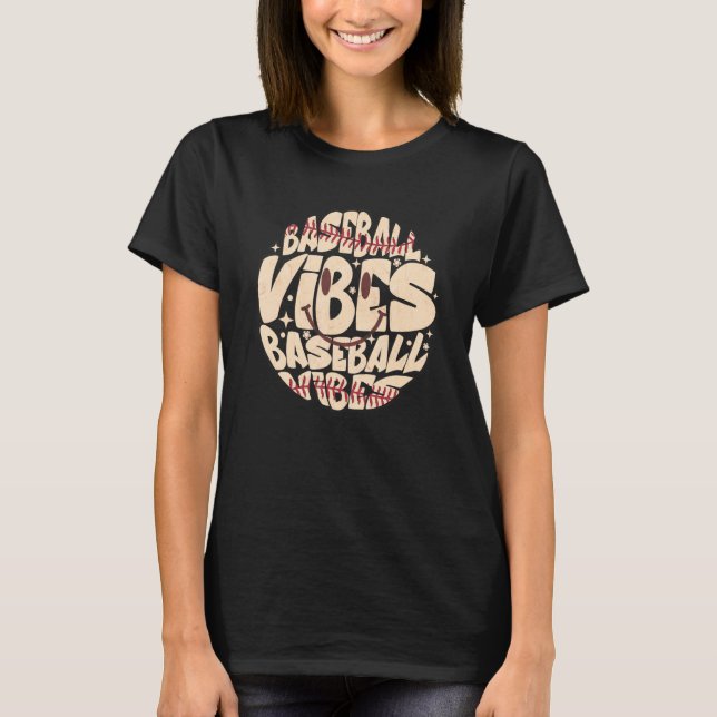 Retro Groovy Happy Face Baseball Vibes Baseball Ba T-Shirt (Front)