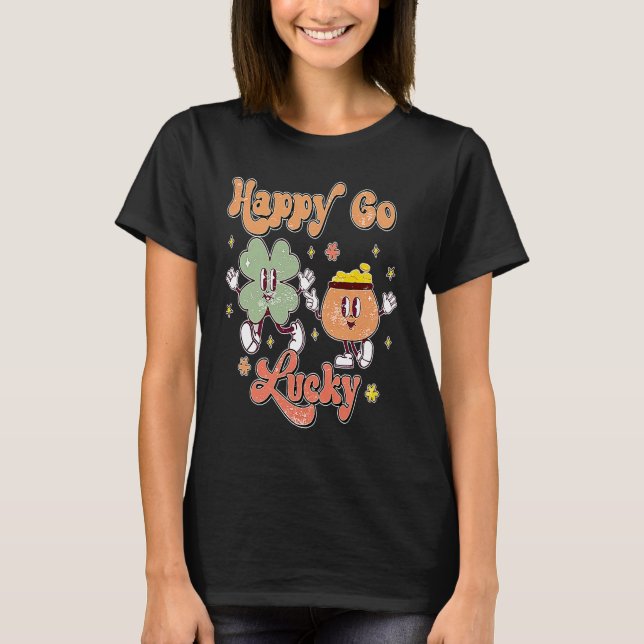 Retro Groovy Happy Go Lucky Shamrocks Clover St Pa T-Shirt (Front)