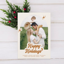 Retro Groovy Happy Holidays Typography Photo Holiday Card