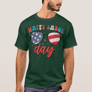 Retro Groovy Happy Labor Day Glasses America Flag T-Shirt