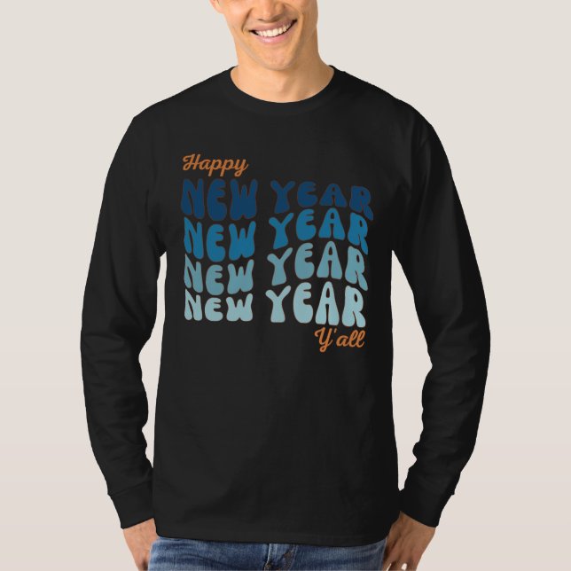 Retro Groovy Happy New Year Y'all Men's T-Shirt (Front)