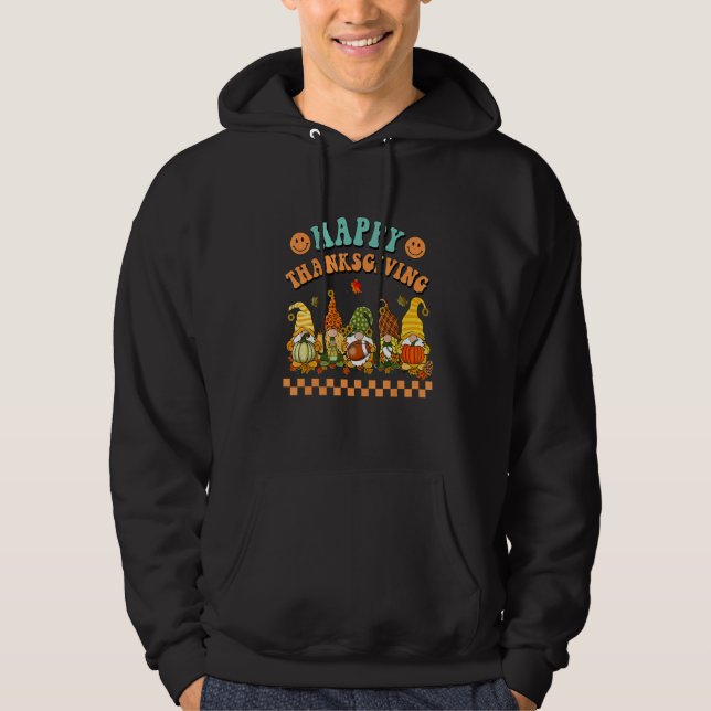 Retro Groovy Happy Thanksgiving Fall Gnomes Pumpki Hoodie (Front)
