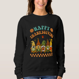 Retro Groovy Happy Thanksgiving Fall Gnomes Pumpki Sweatshirt