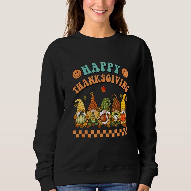 Retro Groovy Happy Thanksgiving Fall Gnomes Pumpki Sweatshirt (Front)