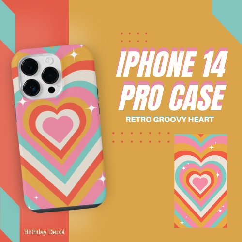 Retro Groovy Heart iPhone 14 Pro Case