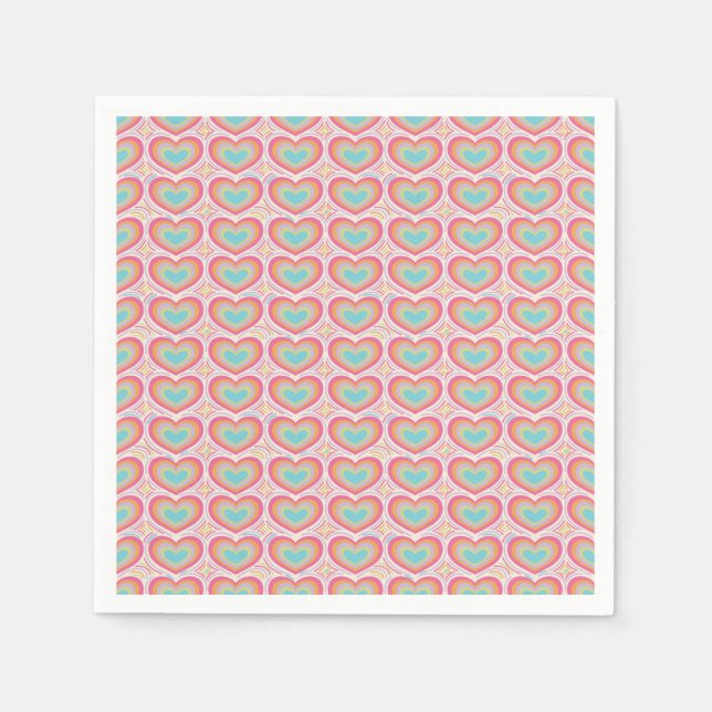 Retro Groovy Heart Pattern Napkins (Front)