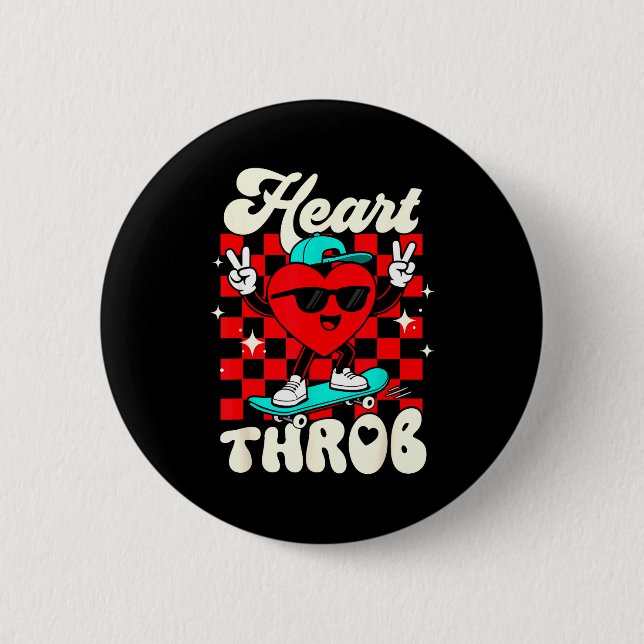 Retro Groovy Heart Throb Valentines Day Toddlers B Button (Front)