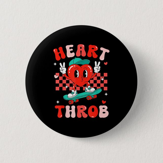 Retro Groovy Heart Throb Valentines Day Toddlers B Button (Front)