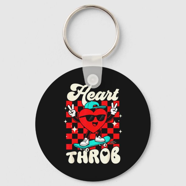 Retro Groovy Heart Throb Valentines Day Toddlers B Keychain (Front)
