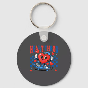 Retro Groovy Heart Throb Valentines Day Toddlers B Keychain