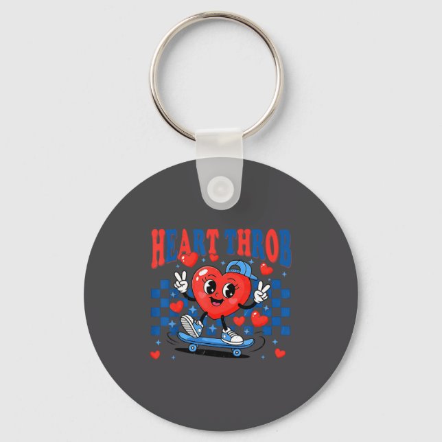 Retro Groovy Heart Throb Valentines Day Toddlers B Keychain (Front)