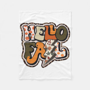 Retro Groovy Hello Fall Autumn Vibes Lightning Bol Fleece Blanket
