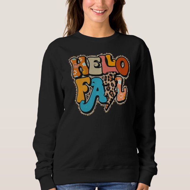 Retro Groovy Hello Fall Autumn Vibes Thanksgiving Sweatshirt (Front)