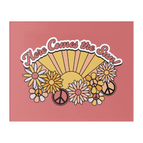 Retro Groovy  Here Comes the Sun Vintage Graphic Acrylic Print