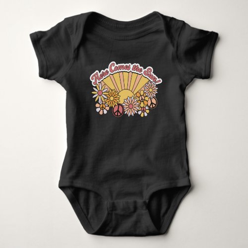 Retro Groovy  Here Comes the Sun Vintage Graphic Baby Bodysuit