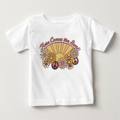 Retro Groovy  Here Comes the Sun Vintage Graphic Baby T_Shirt