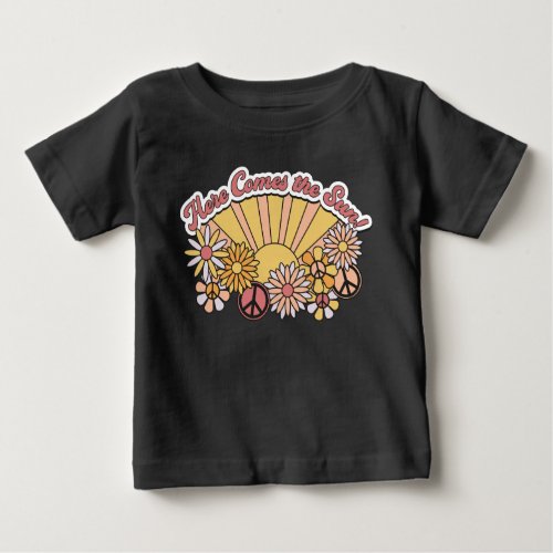 Retro Groovy  Here Comes the Sun Vintage Graphic Baby T_Shirt