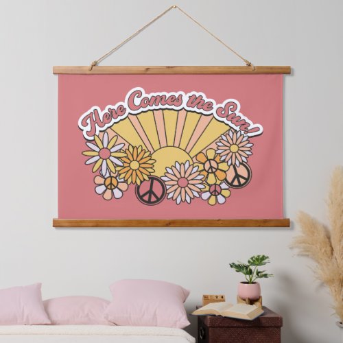 Retro Groovy  Here Comes the Sun Vintage Graphic Hanging Tapestry