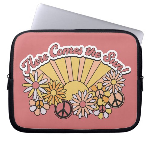 Retro Groovy  Here Comes the Sun Vintage Graphic Laptop Sleeve