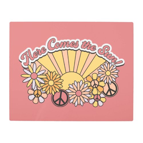 Retro Groovy  Here Comes the Sun Vintage Graphic Metal Print