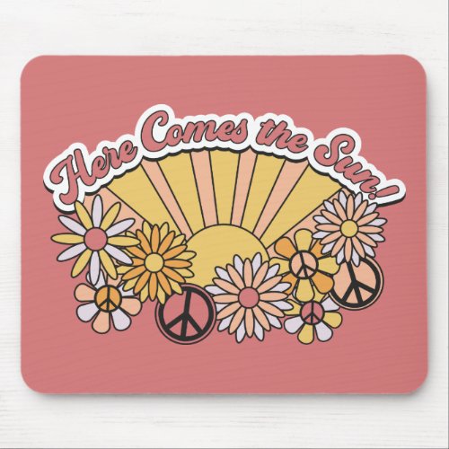 Retro Groovy  Here Comes the Sun Vintage Graphic Mouse Pad