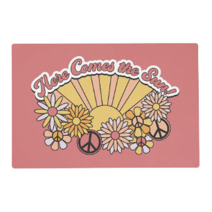 Retro Groovy   Here Comes the Sun Vintage Graphic Placemat