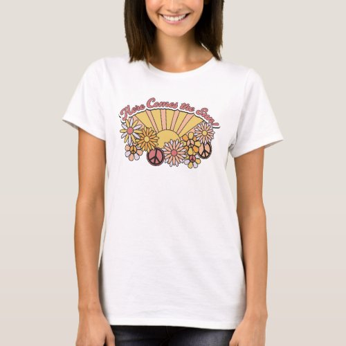 Retro Groovy  Here Comes the Sun Vintage Graphic T_Shirt