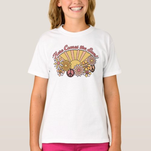 Retro Groovy  Here Comes the Sun Vintage Graphic T_Shirt