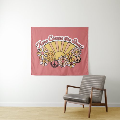 Retro Groovy  Here Comes the Sun Vintage Graphic Tapestry