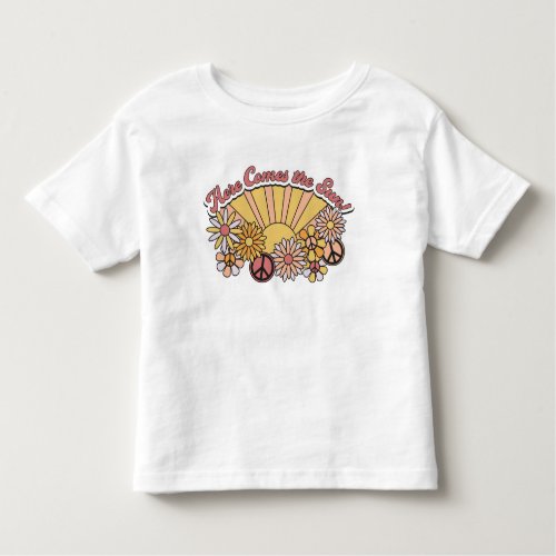 Retro Groovy  Here Comes the Sun Vintage Graphic Toddler T_shirt