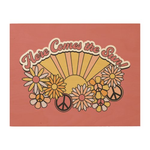 Retro Groovy  Here Comes the Sun Vintage Graphic Wood Wall Art